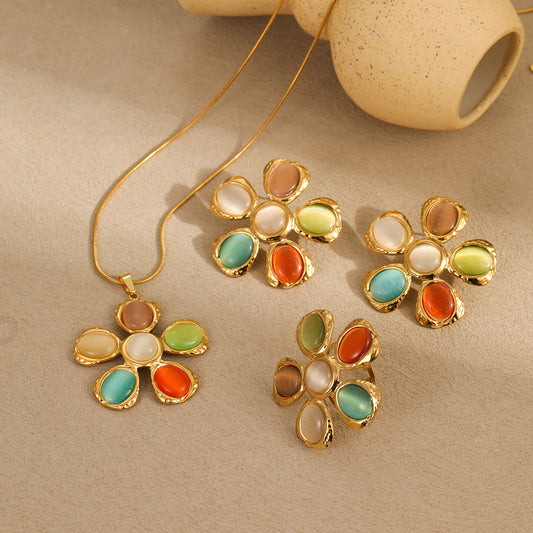 D MISK Cat's Eye Flower Jewelry Set