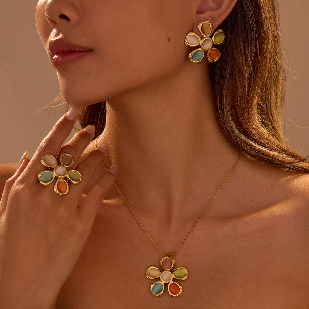 D MISK Cat's Eye Flower Jewelry Set