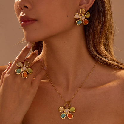 D MISK Cat's Eye Flower Jewelry Set