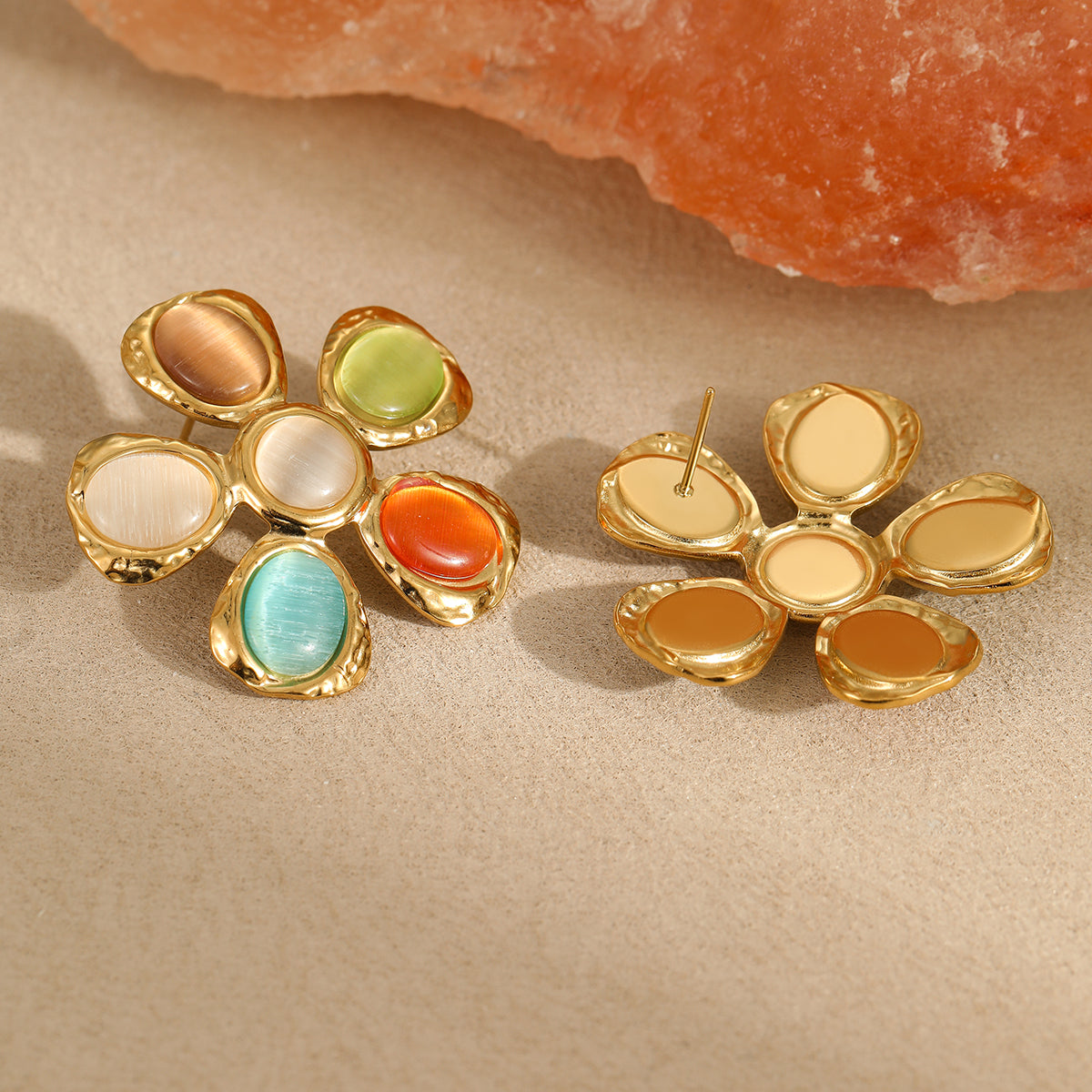 D MISK Cat's Eye Flower Jewelry Set